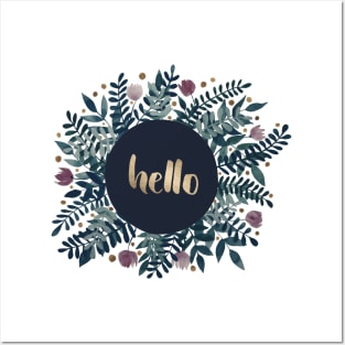 Hello flowers and branches - grey green and garnet Posters and Art